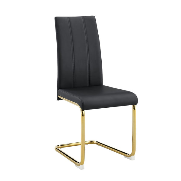English Elm Tempered Glass Six Seat Dining Set Gold Metal Base Black Pu Leather Modern Glam W3875S00056
