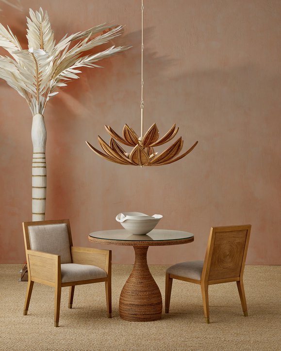 Currey & Company Cubana Two-tier Chandelier - Hand-crafted Rattan Leaves With Warm Glow, Adjustable Height, Elegant Design Natural Rattan ,Wrought Iron 9000-1298-currey-company