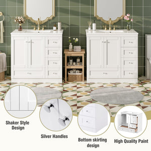 English Elm 72 Shaker Bathroom Vanity 72" Double-Sink Freestanding with Ceramic Basin, Soft-Close Drawers & Doors White N729P000010K