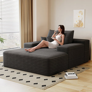 English Elm 68"*51" Chaise Lounge Chair Oversized Corduroy Sleeper Sofa Bed Plush Cloud Recliner with Pillows Antique Dark Grey W2824P309022
