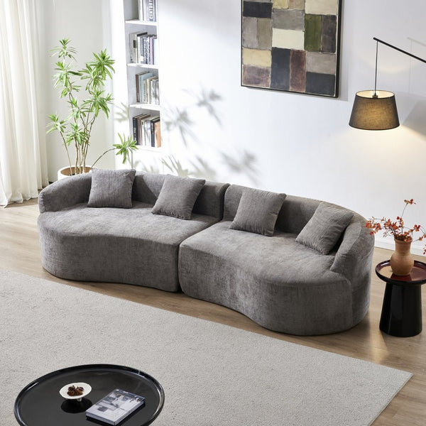 English Elm 111" L Shaped Cloud Sofa Plush Chenille Upholstered High Density Foam Apartment Living Room Grey W1669S00058