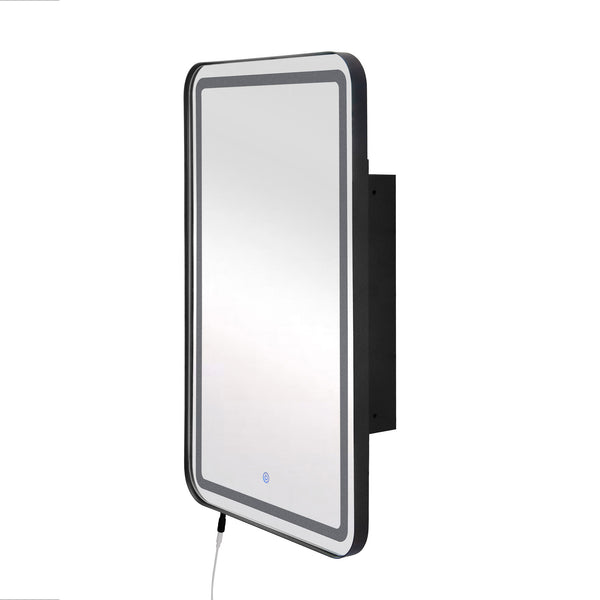English Elm Rectangle LED Medicine Cabinet Mirror with Soft Touch Light, Magnetic Accessories, Tempered Shelves, Wall-Mounted Storage Black W688P210792