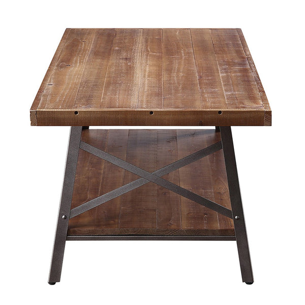 English Elm Weathered Oak Storage Coffee Table With Sandy Black Metal Accent – Rustic Charm & Modern Style B062P189219-GIGA