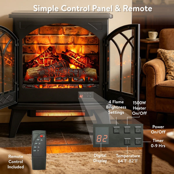 English Elm 24 Inch Infrared Quartz Stove Heater with 3d Flame Effect and Remote Control W1769112700
