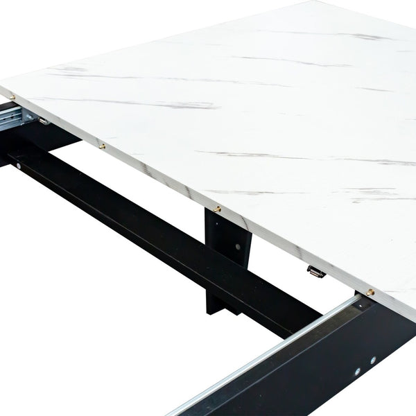 English Elm Dining Table Extendable Woodgrain Melamine Top Seats up to Ten Open Plan Kitchen White Line W331S00209