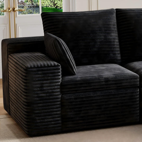 English Elm U Shaped Modular Sectional Corduroy Sofa with Pull Out Chaise for Modern Living Rooms Black W1825P334958