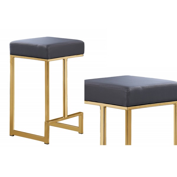 English Elm 25 in Backless Faux Leather Counter Stools with Brushed Gold Sled Base Set of 2 Grey-Gold B011P497733