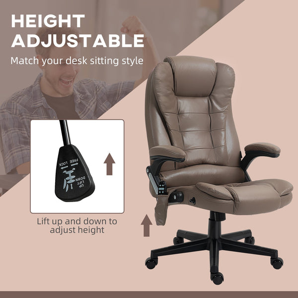 English Elm HOMCOM Executive Massage Office Chair with 6-Point Vibration, Lumbar Heat, Recline & Remote Control Brown W2225P229771