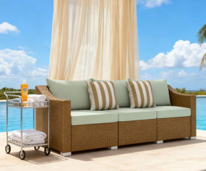 English Elm Outdoor Hand-woven Pe Rattan 3-seat Patio Sofa with All-weather Cushions Included T3971P417927