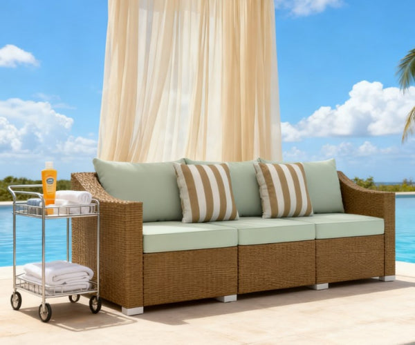 English Elm Outdoor Hand-woven Pe Rattan 3-seat Patio Sofa with All-weather Cushions Included T3971P417927