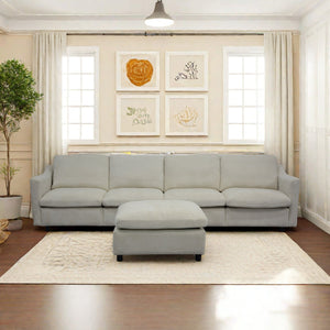 English Elm 4-Seater Modular Cloud Sofa in Beige Fabric with Ottoman, Memory Foam Comfort, Pockets & Pillows W1183S00011