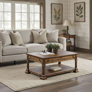 English Elm Barclay Acacia Wood Coffee Table with Open Shelf Rustic Brown Living Room Centerpiece B108P468533