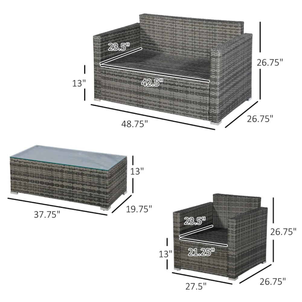 English Elm Conversation Outdoor Wicker Sectional Set with Pe Rattan and Tempered Glass Table T3971S00102