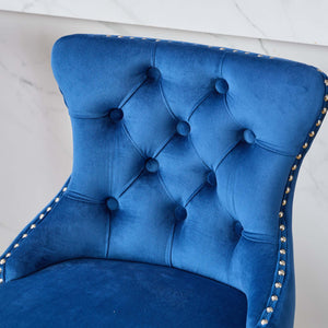 English Elm Swivel Velvet Barstools with Tufted Button Back, 360° Rotate, Plush Foam & Rubberwood Frame Blue W1143P241331