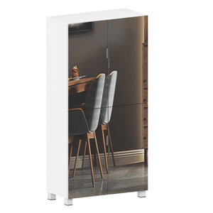 English Elm 8 Tier Shoe Cabinet with Mirrored Door, 32-Pair Organizer, Space-Saving MDF Storage for Entryway W3128P281588