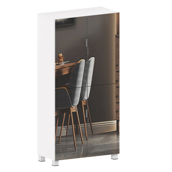 English Elm 8 Tier Shoe Cabinet with Mirrored Door, 32-Pair Organizer, Space-Saving MDF Storage for Entryway W3128P281588