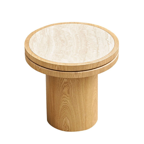 English Elm 19.49 Inch Round Sintered Stone Top Mdf Pedestal Side Table for Modern Living Spaces W876P460753