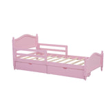 English Elm Twin Size Wood Platform Bed With Guardrails On Both Sides and Two Storage Drawers ,Pink