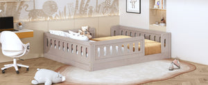 English Elm Wood Full Size Kids Platform Bed Solid Pine Guardrail Low Profile Safe Sleep Frame Natural N709P321458N