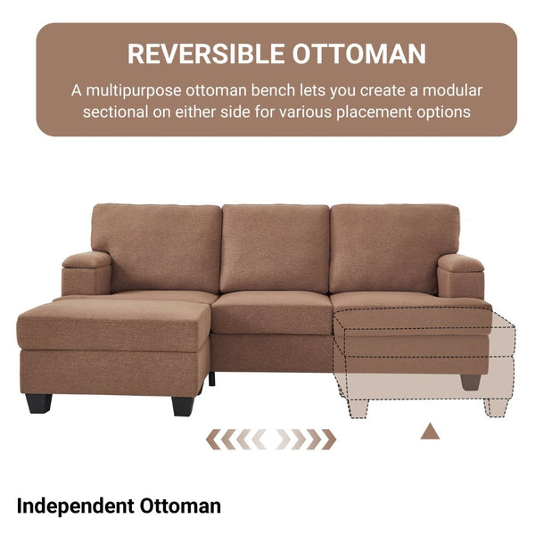 English Elm 86" Linen Sectional Sofa with Storage Ottoman Reversible Chaise for Small Spaces W1669S00036