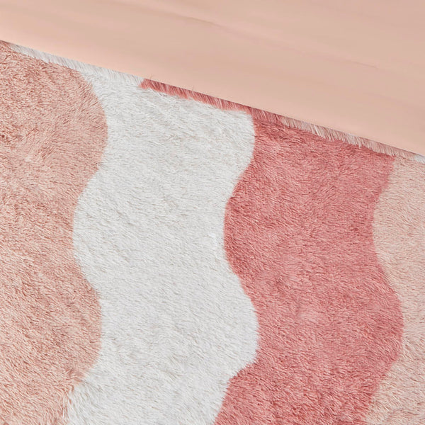 JLA Home Intelligent Design - Ombre Shaggy faux fur comforter with tonal wave stripe, reversible blush reverse, hypoallergenic care 90 L x 68 W x 1.5H ID10-2230