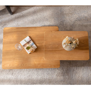 English Elm Vintage Retro Square Coffee Table Set with Wood Grain MDF Veneer & Fir Frame, Sturdy 110lb Capacity, Stylish Living Room Accent (Set of 2) Natural W757P235684