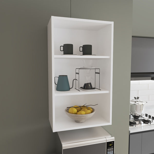 English Elm Eco 36" High Open 3-Tier Wall Cabinet with Durable Particle Board Shelves for Stylish Storage Solution White 20.6 L x 66 W x 9 H B070P254760