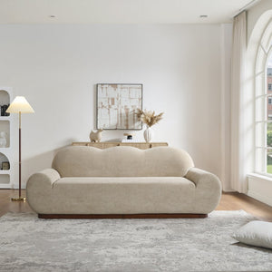 English Elm 88 In. Curved Cloud Sofa Chenille Upholstered 3 Seat Living Room Couch Walnut Legs Camel N773IS00095N