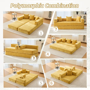 English Elm UNITED Folding Sofa Bed with Removable Cover Zipper, Chenille Memory Foam Sleeper for Small Spaces Yellow W1568P293806