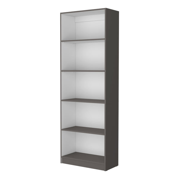 English Elm Sutton 4-Shelf Modern Bookcase with Open Storage, Slim 71.1" Tall Display Unit in White/Gray/Black B128P176169