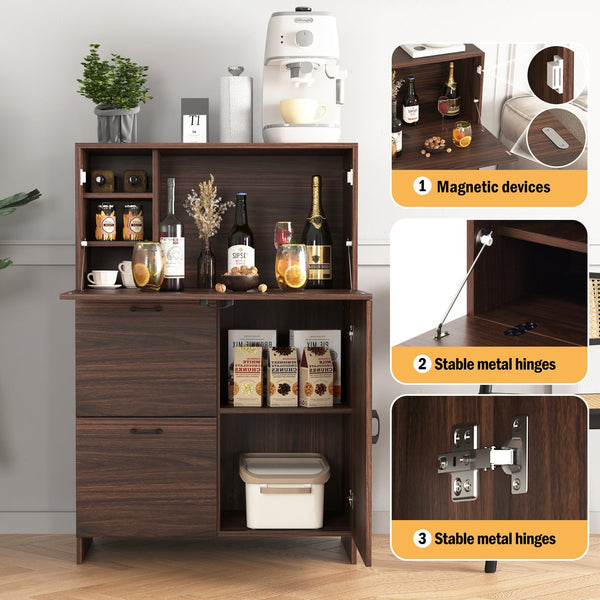 English Elm Desk Walnut Fold-Up Cabinet with Drawer & Shelves — Space-Saving Desk for Home Office Dorms, 31.5" W409P171382