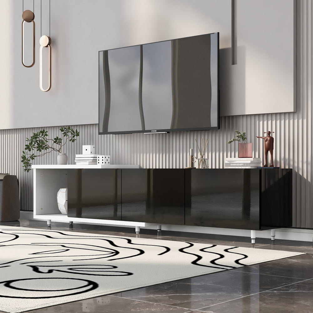 English Elm VIBE Modern 70–100" Adjustable TV Stand with 3 Drawers, High-Gloss Wear-Resistant Top, Spacious Media Storage Black N724P205796K