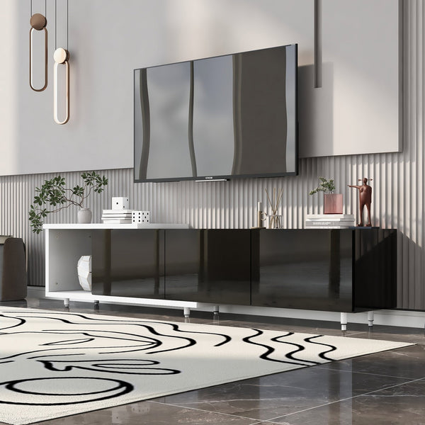 English Elm VIBE Modern 70–100" Adjustable TV Stand with 3 Drawers, High-Gloss Wear-Resistant Top, Spacious Media Storage Black N724P205796K