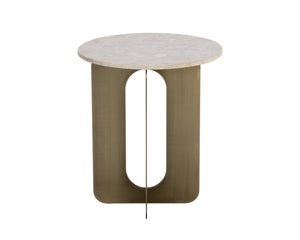 Sunpan Orlo End Table - Elegant Grey Marble Top with Antique Brass Base, Handcrafted for Unique Style