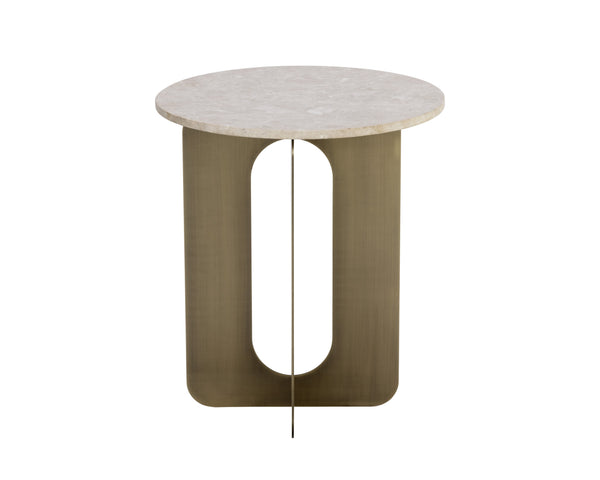 Sunpan Orlo End Table - Elegant Grey Marble Top with Antique Brass Base, Handcrafted for Unique Style