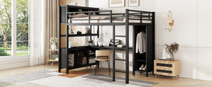 English Elm Full Size Car Shaped Kids Platform Bed with Storage Drawers Integrated Desk Pine Wood Black W1580S00592