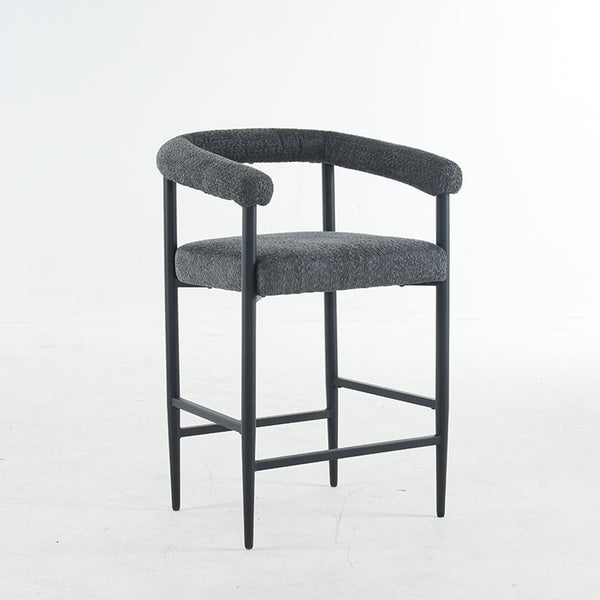 English Elm Modern Upholstered Bar Stools with Boucle Fabric and Armrests, Sturdy Metal Frame, Ergonomic Comfort DARK GREY W1901P264275