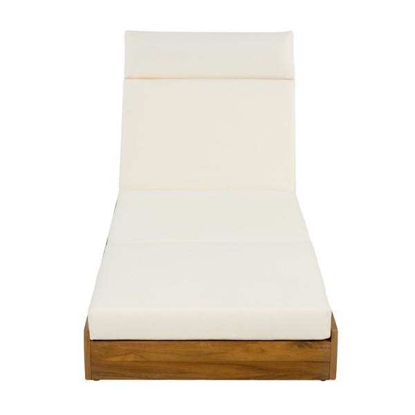 English Elm Christopher Knight Home® - Lounge Chaise Set With Adjustable Headrest - Durable Acacia Wood & Water-Resistant Cushions (Beige) N770P272405T_N770P285267B