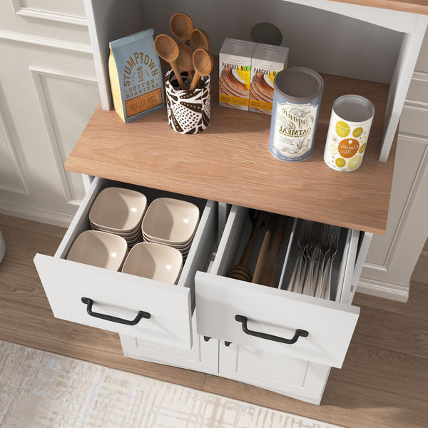 English Elm Wooden White Kitchen Microwave Pantry Cabinet with Drawer, 125lb Load-Bearing, Durable Painted Finish W40953988