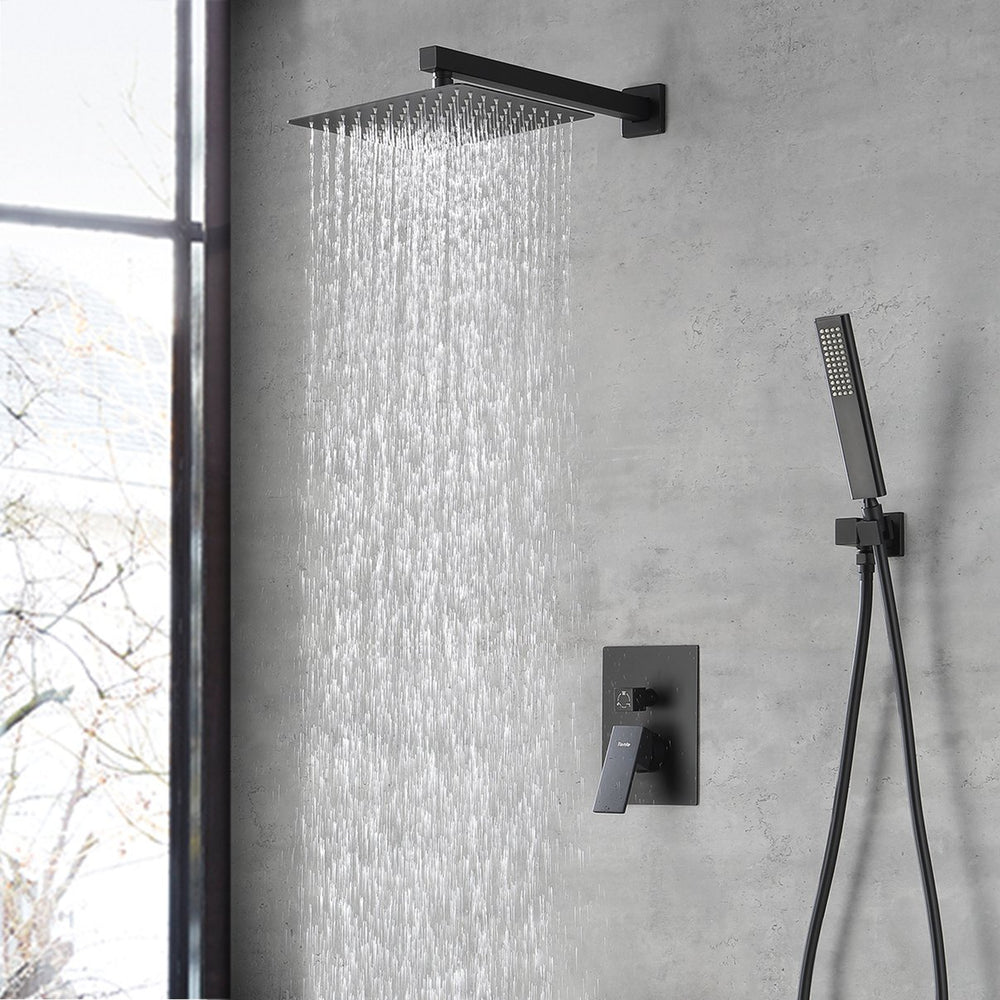 English Elm Male Npt Matte Black Shower System - 12-Inch Rain Shower Head & Handheld Set For Modern Bathrooms T3177P277450