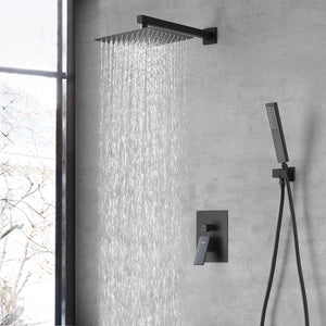 English Elm Male Npt Matte Black Shower System - 12-Inch Rain Shower Head & Handheld Set For Modern Bathrooms T3177P277450