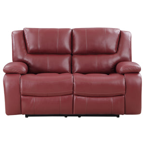 English Elm Elodie Red Faux Leather Motion Reclining Loveseat - Plush, Stylish Comfort For Cozy Living Spaces B062P354075
