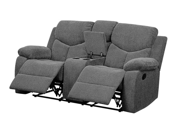 English Elm Kalen Gray Chenille Loveseat w/Console Recliner, Tufted Design, Pocket Coil Support, Cup Holders B2726P253088