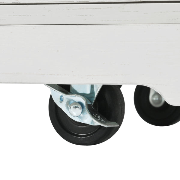 English Elm K&K 58" Farmhouse Kitchen Island with Sliding Barn Door, Drop Leaf, Glass Rack, Locking Wheels, Power White N707P349811W