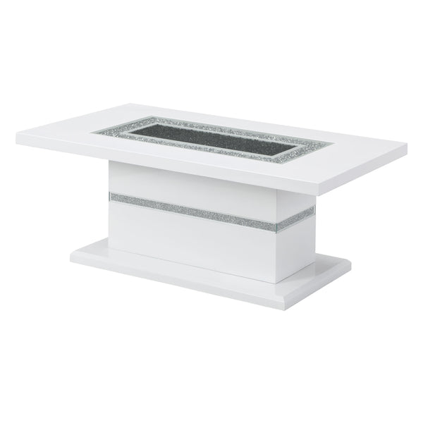 English Elm ARIYA White Coffee Table with High Gloss Finish, Clear Glass Inlay, Glitter Details & Sturdy Build B201S00107