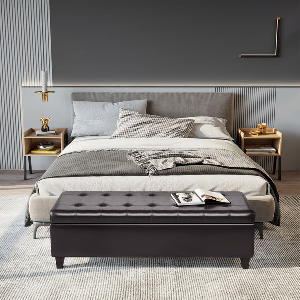 English Elm HOMCOM Tufted 51" Storage Ottoman Bench with Lift Top and Soft-Close Lid, Padded Seat for Living Room Brown W2225P217745