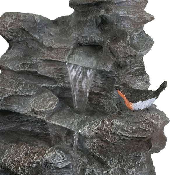 English Elm Christopher Knight Home® - 4-Tiered Concrete Waterfall Fountain with LED Glow, Weather-Resistant Outdoor Garden Accent, Soothing Ambiance N765P324559G