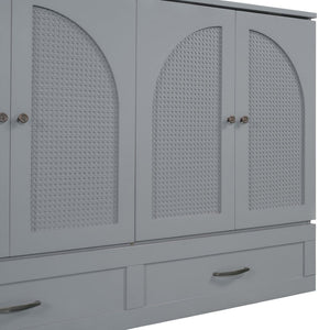 English Elm Queen Murphy Wall Bed with Usb Ports Storage Drawers and Cabinet Style Panel Front Gray N708S00010E
