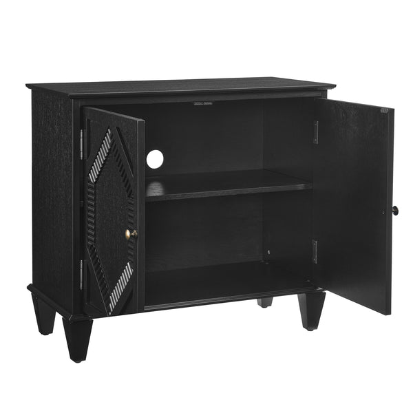 English Elm 33.6" Retro Wooden Sideboard with Fluted Diamond Panels, Mid-Century Console for Living Areas Black W1801P346236