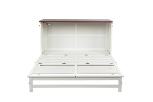 English Elm Murphy Cabinet Queen Bed Solid Pine Frame with Built-in Charging Station for Guest Rooms White+Walnut W504S00193